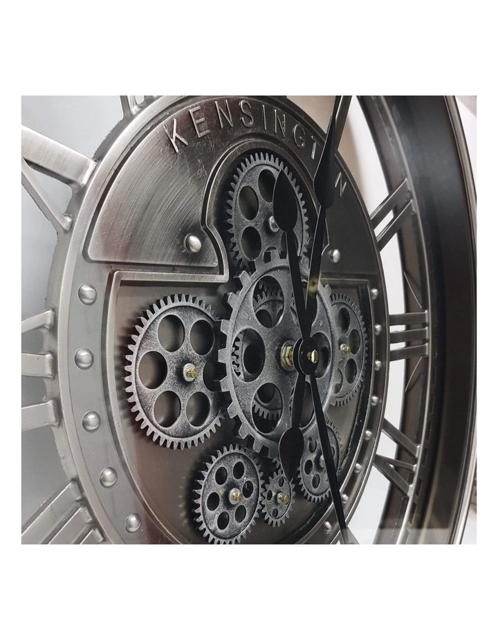 La Florentina The Kensington Round Industrial Moving Cogs Wall Clock Silver 4 La Florentina The Kensington Round Industrial Moving Cogs Wall Clock Silver - Image 4